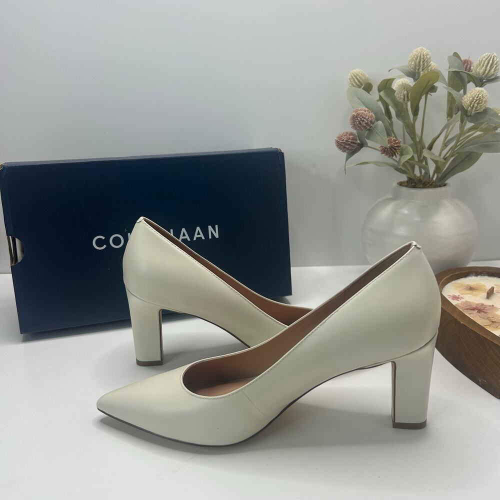 Cole Haan Mylah Leather Chunky Heel Pump 75MM Ivory W29249 Women 8B Tried On - Picture 5 of 9